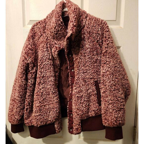 Jou Jou- Burgundy & Pink Sharpa jacket size 3XL - Picture 1 of 3